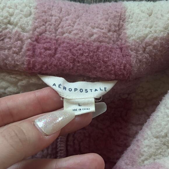 Pink & White Plaid Aeropostale Sherpa Jacket - Picture 3 of 5